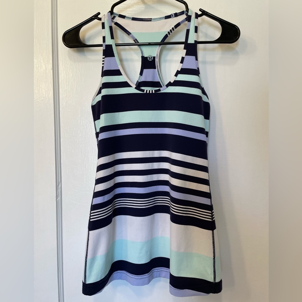 Lululemon Cool Racerback Reversible Discover Stripe White Deep Indigo